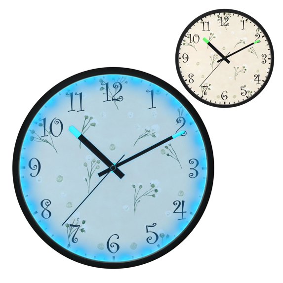 Voice Activated Clock with Glow Light 12 Inch Large Silent Wall Clock Battery Operated for Home Decor White Dandelion