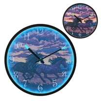 Voice Activated Clock with Glow Light 12 Inch Large Silent Wall Clock Battery Operated for Home Decor Wild Horses Running