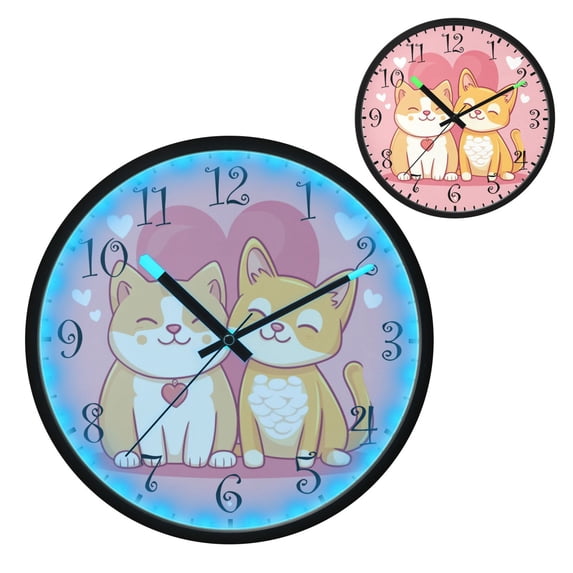 Voice Activated Clock with Glow Light 12 Inch Large Silent Wall Clock Battery Operated for Home Decor Yellow Cat and Dog