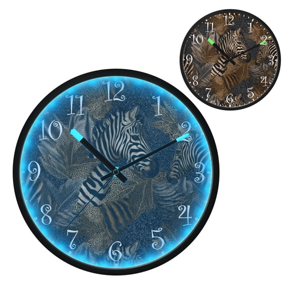 Voice Activated Clock with Glow Light 12 Inch Large Silent Wall Clock Battery Operated for Home Decor Zebra Print