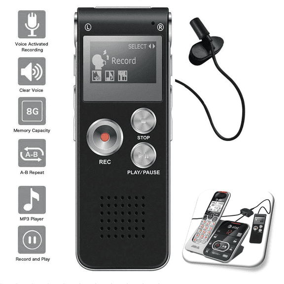 Voice Activated Digital Recorder 8GB USB w Microphone Landline Phone Recording