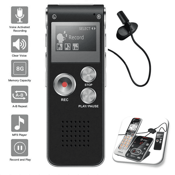 Voice Activated Digital Recorder 8GB USB w Microphone Landline Phone Recording