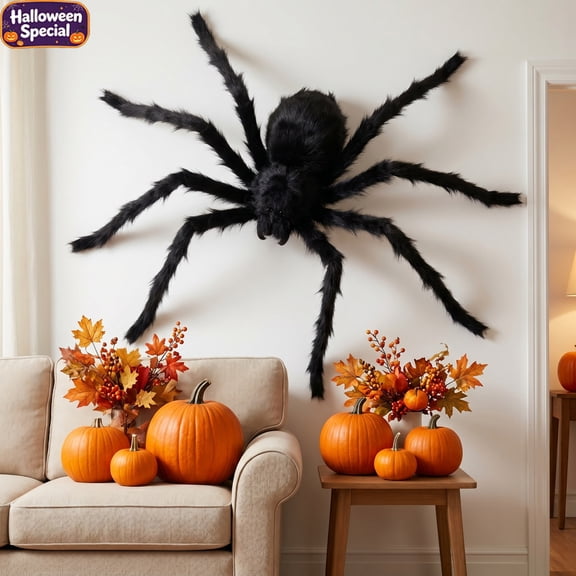 Voice Activated Giant Black Furry Spider Halloween Decor, Auto Crawling Plastic Arachnid Prop, Interactive Large Spider for Indoor Outdoor Haunted House Party Yard Holiday Decoration Gifts