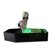 Voice Activated Halloween Animated Skeleton Coffin with Scary Sounds and Green Lights for Holiday Party Prop Decor