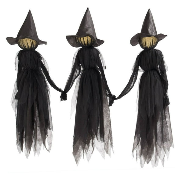 Voice Activated Halloween Props - 120cm Tall Glow-in-the-Dark Witch Decor Set (3-Pack) for Porch, Garden & Indoor Spooky Party Decorating