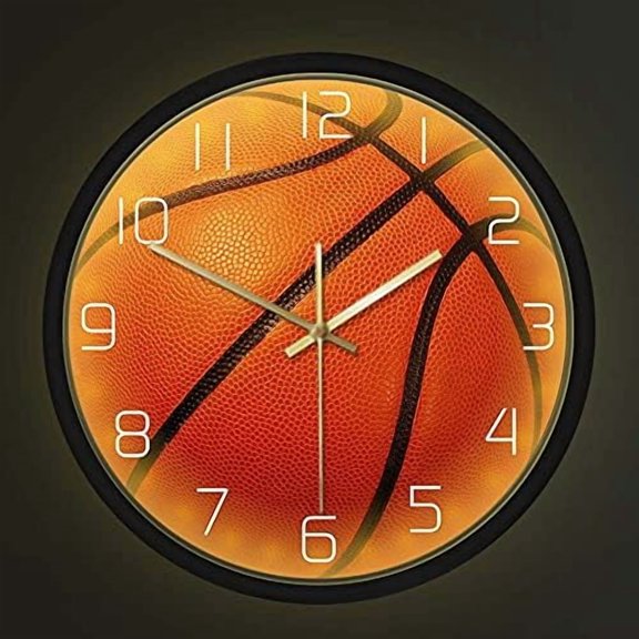 Voice Activated LED Lighting Basketball Ball Wall Clock Basketball Fans Sports Room Decor Silent Movement Timepieces Wall Watch for Teens Bedroom$$Home Decor, Kitchen, & Other