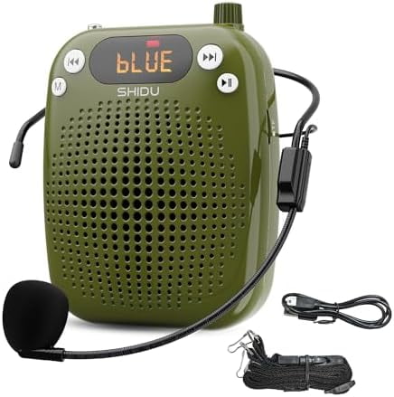 Voice Amplifier, 10W Speaker with Microphone Headset Portable Megaphone PA System Support Bluetooth, FM, TF Card, USB Flash Disk for Teachers, Classroom, Tour Guide, Training (Green)$$