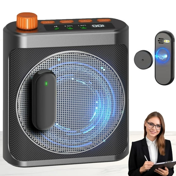 Voice Amplifier Wireless Microphone with Magnetic Lavalier, Voice Amplifier for Teachers with 2 Mic, Megaphone Speaker, Wireless Microphone for Classroom, Yoga, Meeting, Meetings Speeches