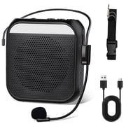 Voice Amplifier w/ Wired Microphone Headset,2200mAh Rechargeable PA Speaker Microphone,Mini Portable Power Amplifiers Loudspeaker for Teachers Training Meeting Tour Guide Yoga Classroom Fitness,Black