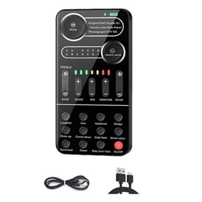 Voice Changer Live Sound Card 12 Electric Tones Microphone Live Broadcast Sound Card for MobilePhone Computer PC,1 x Voice Changer 2 x Audio connection cable 1 x Charging cable,Black