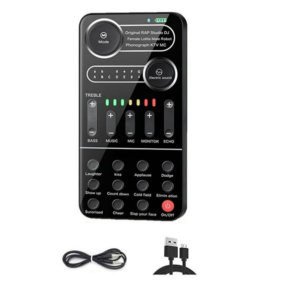 Voice Changer Live Sound Card 12 Electric Tones Microphone Live Broadcast Sound Card for MobilePhone Computer PC,1 x Voice Changer 2 x Audio connection cable 1 x Charging cable,Black