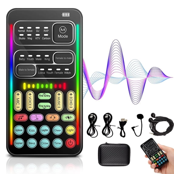 Voice Changer, Portable Handheld Game Voice Changer with Microphone Headphones and Multifunctional Sound Effects, Audio Mixer, i9 Live Sound Card kit Suitable for PS4/PS5/Xbox One/PC/Phone/Laptops