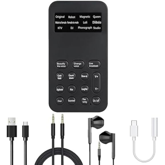 Voice Changer, Portable Sound Card Set, Equipped with a Converter and Headphones, can be Used to Change Voices and Sing, Suitable for Mobile Phones, Computers, Gaming, Live Streaming, and podcasts.