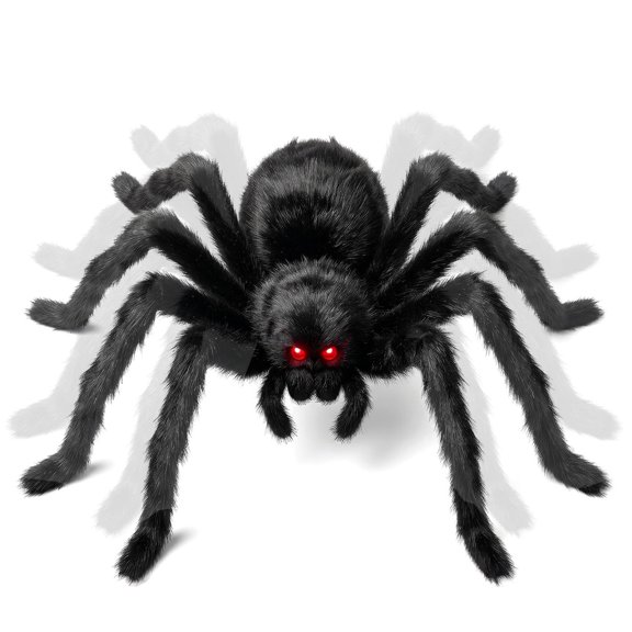2.95ft Giant Voice-Activated Crawling Spider Halloween Decoration – Sound Sensor Activated Moving Spider Prop, Realistic Floor-Skittering Black Spider for Lawn, Home, Bar, School & Party Pranks