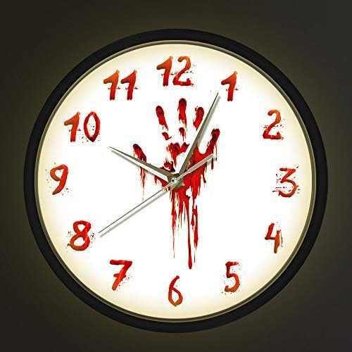 Voice Control LED Illuminated Clock Bloody Hand Horror Hand Battery Operated Smart LED Light Silent Qaurtz Wall Watch Halloween Slasher Novelty Zombie Scary Timepieces Evil Dead Art Decor