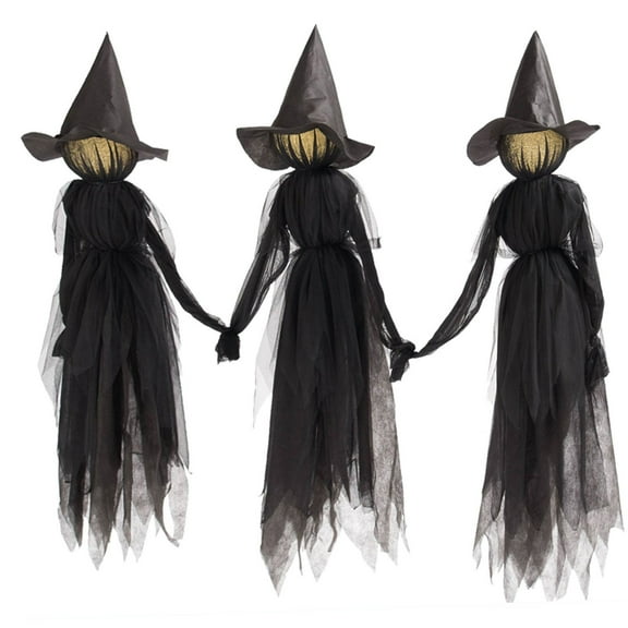 Voice Control Luminous Halloween Witch Decorations, Set of 3 Holding Hands Figures 120cm Height, Outdoor Indoor Party Decor with Fabric Light Effects