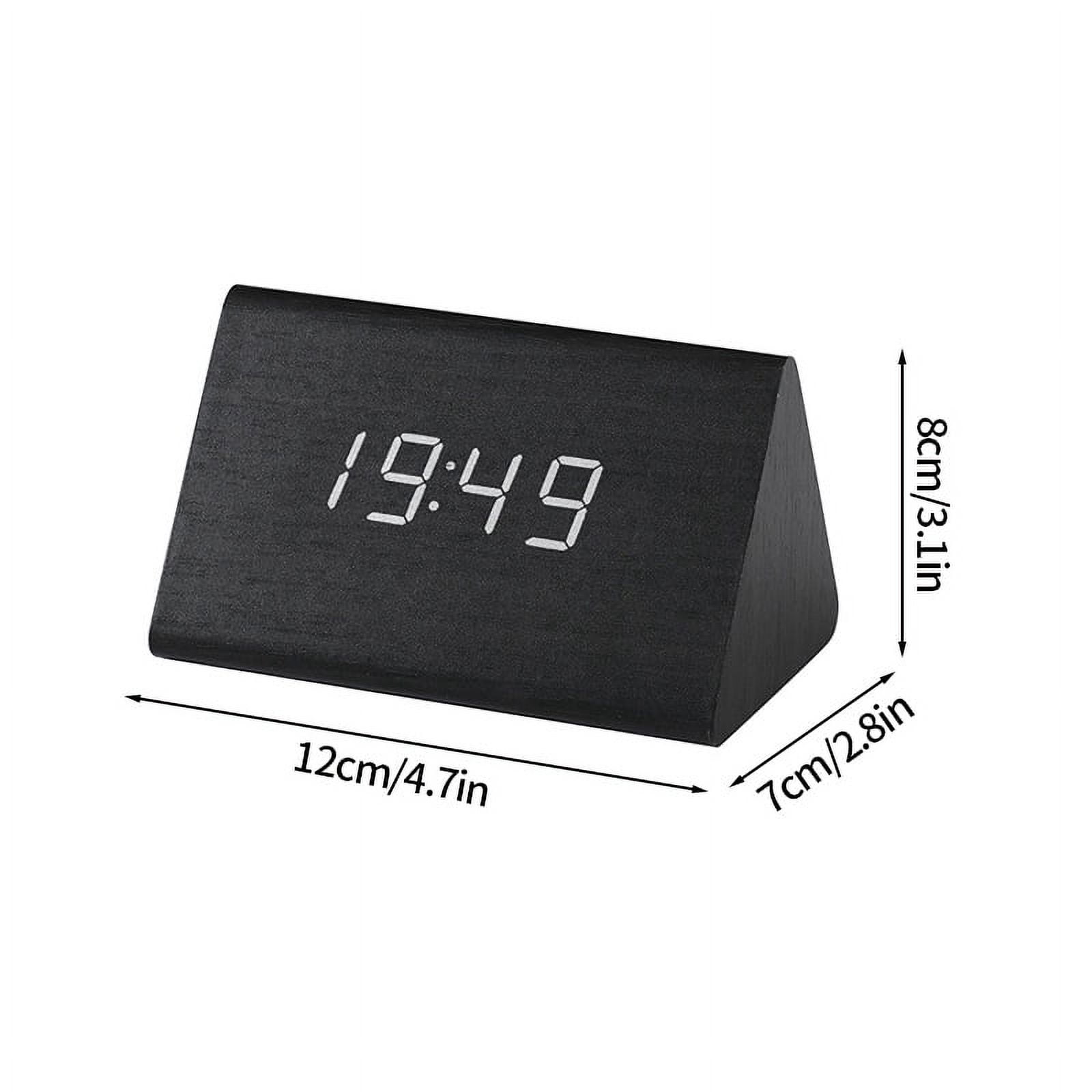 Triangular Table Clock Voice Control Wooden Digital Alarm Clock LED Triangular Table Clock USB ...