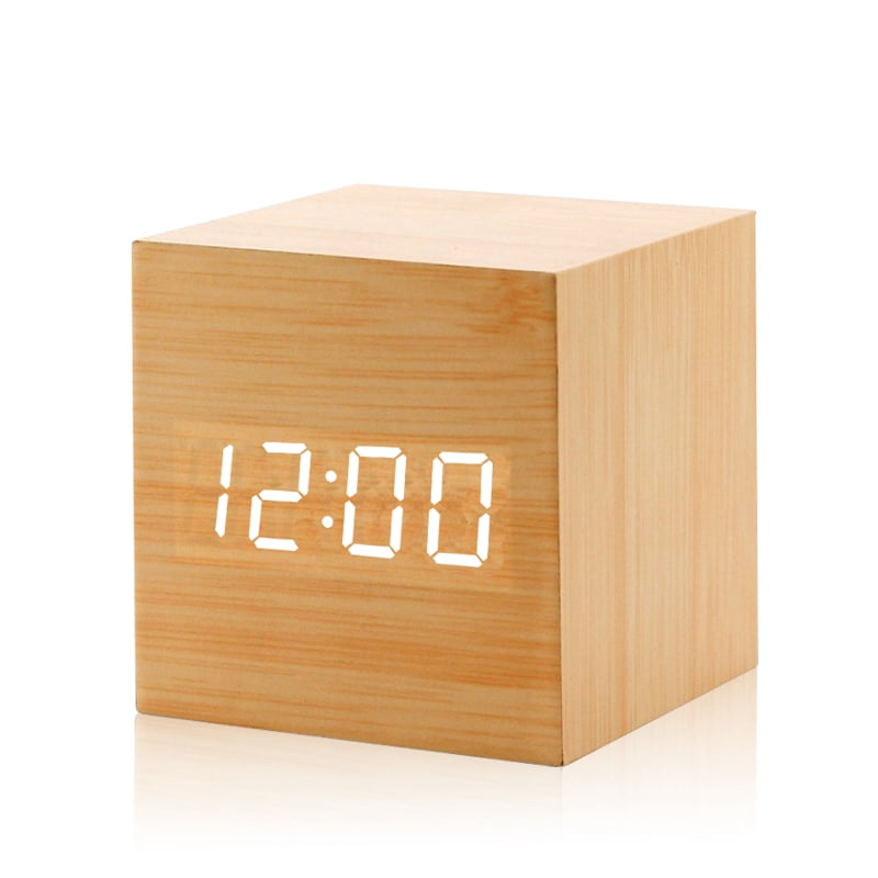 Voice Control Wooden Digital Alarm Clock TEMP Date 3 Alarms Desktop ...