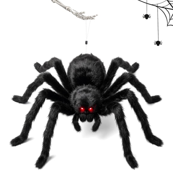 Voice Controlled 2.45ft Up-Down Dropping Spider Prop with Scary Sound, Interactive Prank Props for Halloween Indoor & Outdoor Wall, Lawn, Party