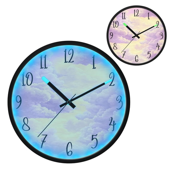 Voice Controlled Luminous Clock LED Night Light 12 Inch Silent Wall Clock Suitable for Bedroom and Living Room Home Decoration Beautiful Purple Cloud