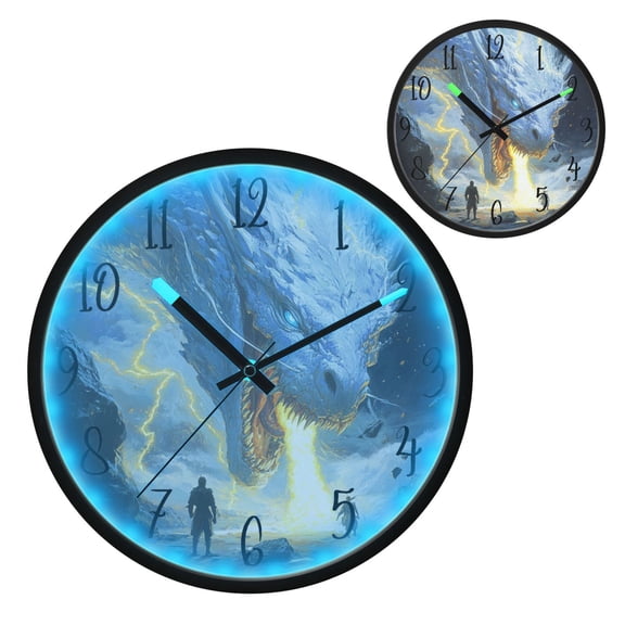 Voice Controlled Luminous Clock LED Night Light 12 Inch Silent Wall Clock Suitable for Bedroom and Living Room Home Decoration Beautiful White Dragon
