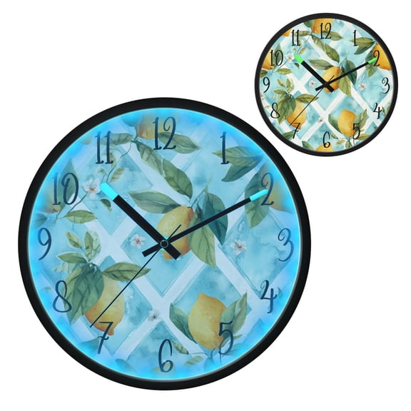 Voice Controlled Luminous Clock LED Night Light 12 Inch Silent Wall Clock Suitable for Bedroom and Living Room Home Decoration Beautiful Yellow Lemon Pattern