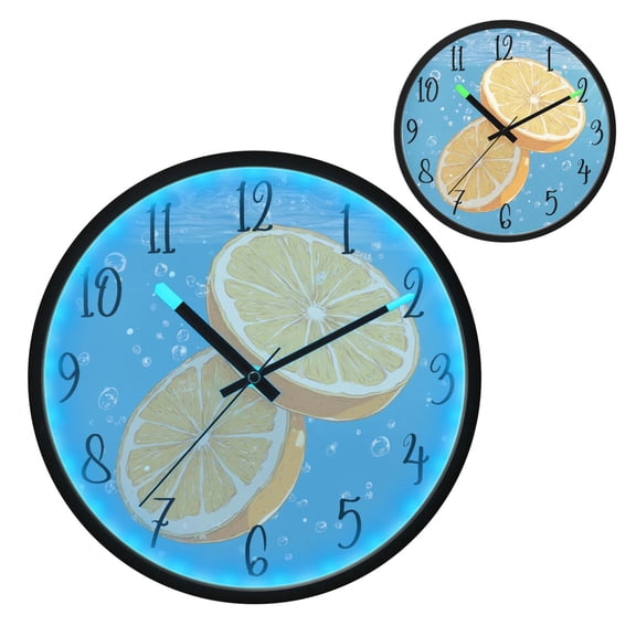 Voice Controlled Luminous Clock LED Night Light 12 Inch Silent Wall Clock Suitable for Bedroom and Living Room Home Decoration Beautiful Yellow Lemon