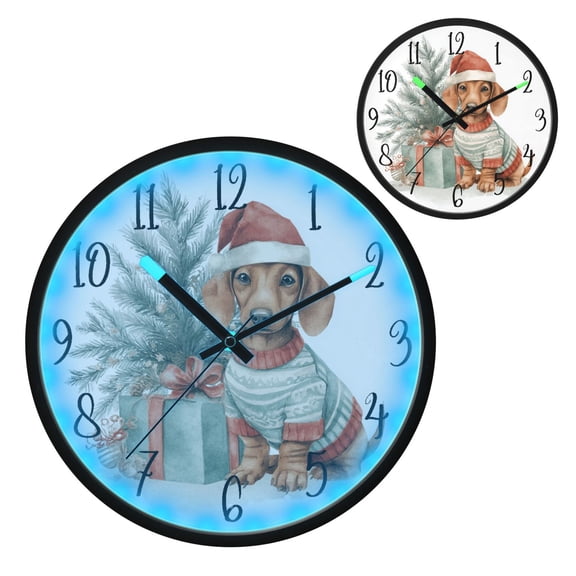 Voice Controlled Luminous Clock LED Night Light 12 Inch Silent Wall Clock Suitable for Bedroom and Living Room Home Decoration Cartoon Christmas Dog