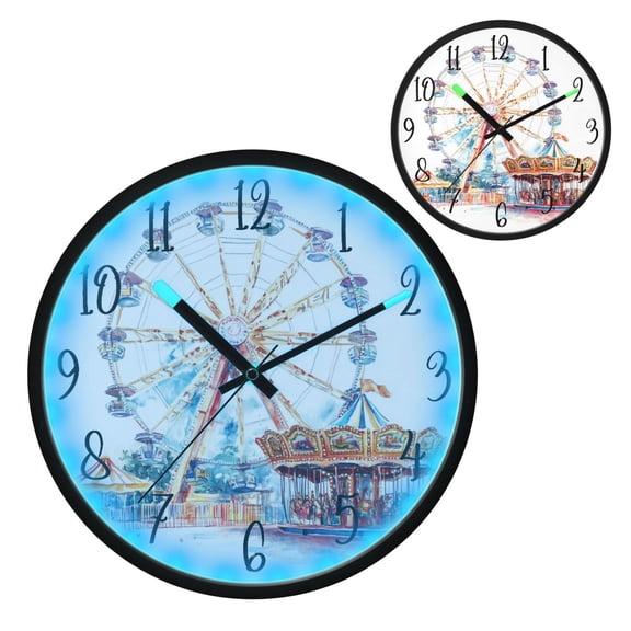 Voice Controlled Luminous Clock LED Night Light 12 Inch Silent Wall Clock Suitable for Bedroom and Living Room Home Decoration Colorful Ferris Wheel