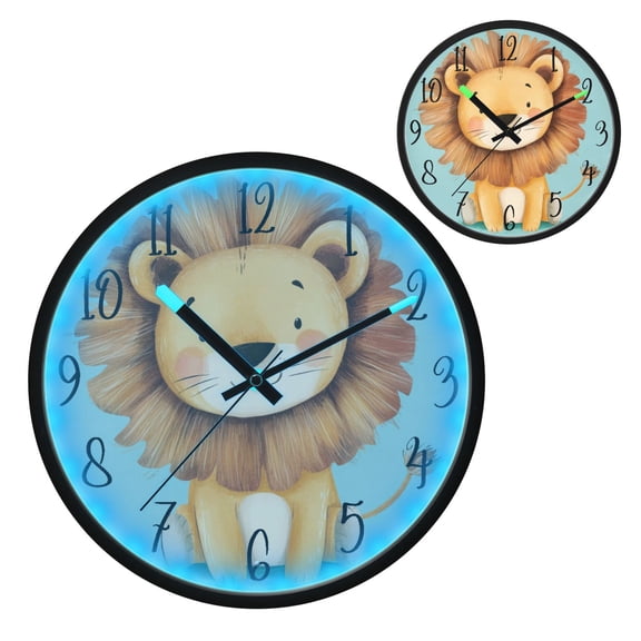 Voice Controlled Luminous Clock LED Night Light 12 Inch Silent Wall Clock Suitable for Bedroom and Living Room Home Decoration Cute Smiling Lion Pattern