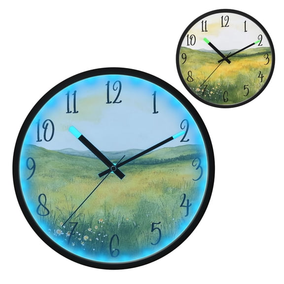 Voice Controlled Luminous Clock LED Night Light 12 Inch Silent Wall Clock Suitable for Bedroom and Living Room Home Decoration Dreamy Sea Of Flowers