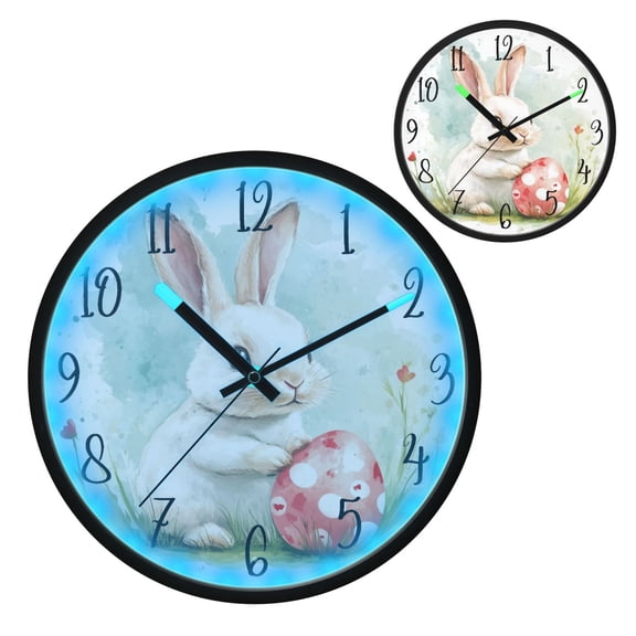Voice Controlled Luminous Clock LED Night Light 12 Inch Silent Wall Clock Suitable for Bedroom and Living Room Home Decoration Easter White Rabbit