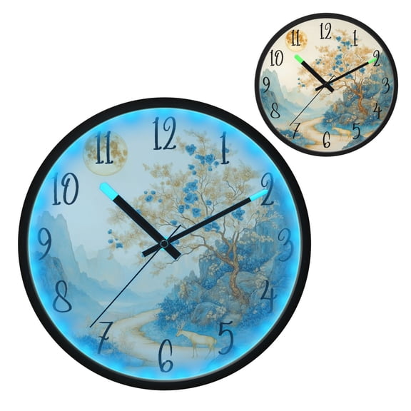 Voice Controlled Luminous Clock LED Night Light 12 Inch Silent Wall Clock Suitable for Bedroom and Living Room Home Decoration Golden Classical Deer