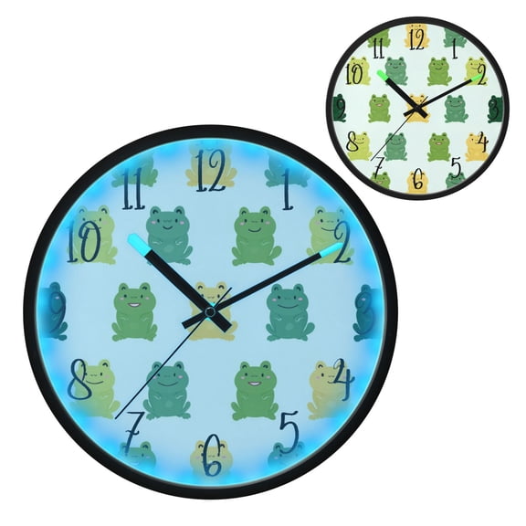 Voice Controlled Luminous Clock LED Night Light 12 Inch Silent Wall Clock Suitable for Bedroom and Living Room Home Decoration Green Frog Seamless