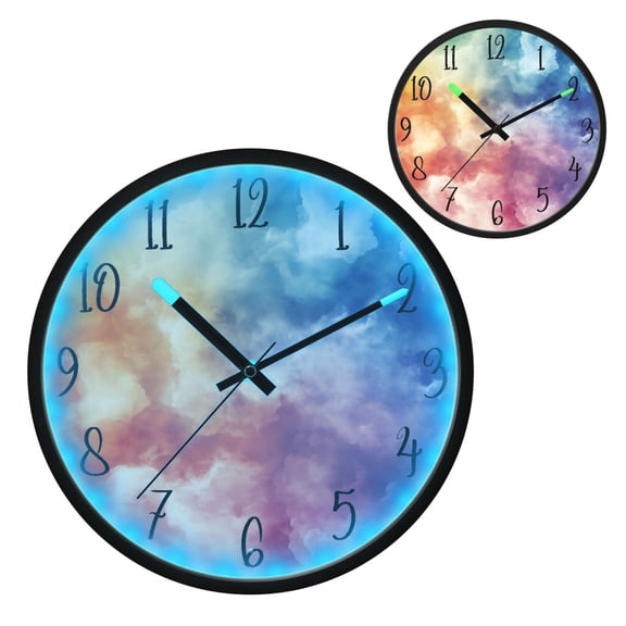 Voice Controlled Luminous Clock LED Night Light 12 Inch Silent Wall Clock Suitable for Bedroom and Living Room Home Decoration Rainbow Cloud Cartoon