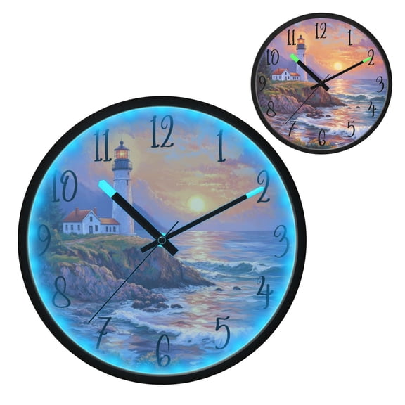 Voice Controlled Luminous Clock LED Night Light 12 Inch Silent Wall Clock Suitable for Bedroom and Living Room Home Decoration Super Beautiful Lighthouse