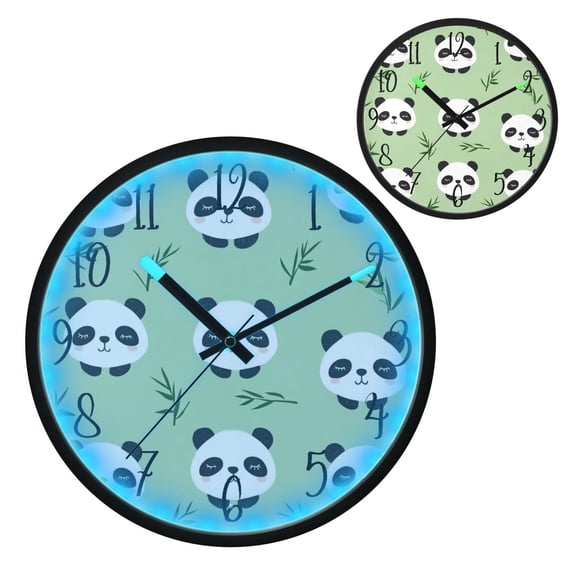 Voice Controlled Luminous Clock LED Night Light 12 Inch Silent Wall Clock Suitable for Bedroom and Living Room Home Decoration Super Cute Cartoon Panda