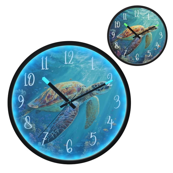 Voice Controlled Luminous Clock LED Night Light 12 Inch Silent Wall Clock Suitable for Bedroom and Living Room Home Decoration Beautiful Sea Turtle