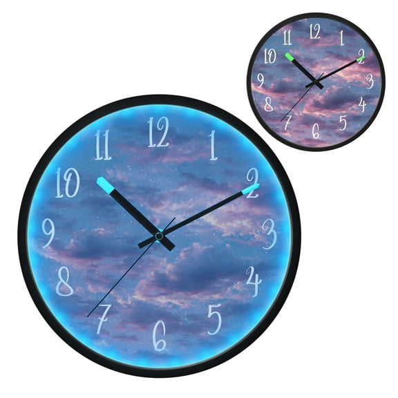 Voice Controlled Luminous Clock LED Night Light 12 Inch Silent Wall Clock Suitable for Bedroom and Living Room Home Decoration Cartoon Purple Cloud