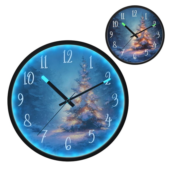 Voice Controlled Luminous Clock LED Night Light 12 Inch Silent Wall Clock Suitable for Bedroom and Living Room Home Decoration Christmas Tree in The Snow