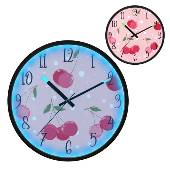Voice Controlled Luminous Clock LED Night Light 12 Inch Silent Wall Clock Suitable for Bedroom and Living Room Home Decoration Bright Cherry Blossom Pattern