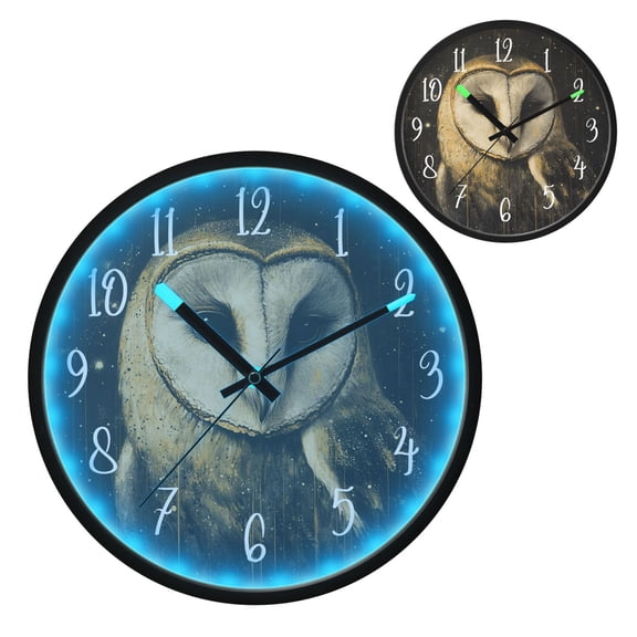 Voice Controlled Luminous Clock LED Night Light 12 Inch Silent Wall Clock Suitable for Bedroom and Living Room Home Decoration Brown Owl with Big Eyes