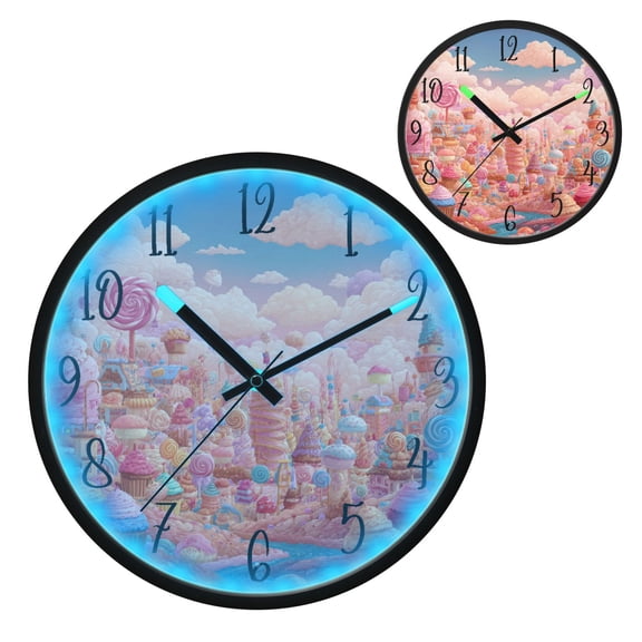Voice Controlled Luminous Clock LED Night Light 12 Inch Silent Wall Clock Suitable for Bedroom and Living Room Home Decoration Candy Land Tower Sweets