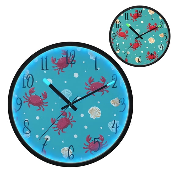 Voice Controlled Luminous Clock LED Night Light 12 Inch Silent Wall Clock Suitable for Bedroom and Living Room Home Decoration Crab Shell Seamless Pattern