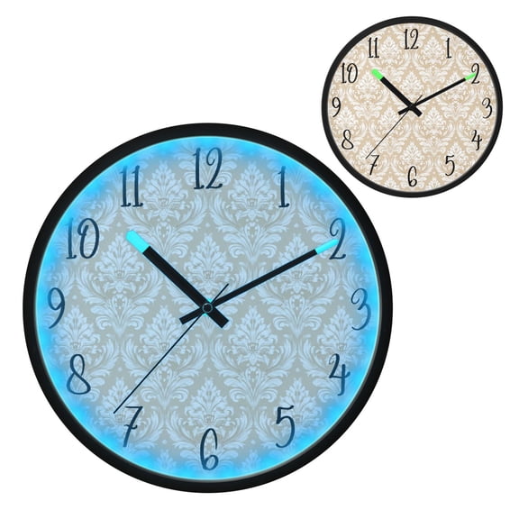 Voice Controlled Luminous Clock LED Night Light 12 Inch Silent Wall Clock Suitable for Bedroom and Living Room Home Decoration Cream Damask Timeless Motif