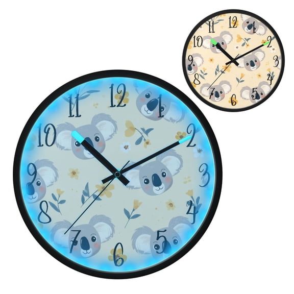 Voice Controlled Luminous Clock LED Night Light 12 Inch Silent Wall Clock Suitable for Bedroom and Living Room Home Decoration Koala Bears Digital Pattern