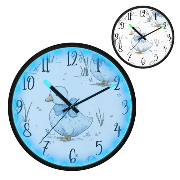 Voice Controlled Luminous Clock LED Night Light 12 Inch Silent Wall Clock Suitable for Bedroom and Living Room Home Decoration Lovely Cartoon Duck Design