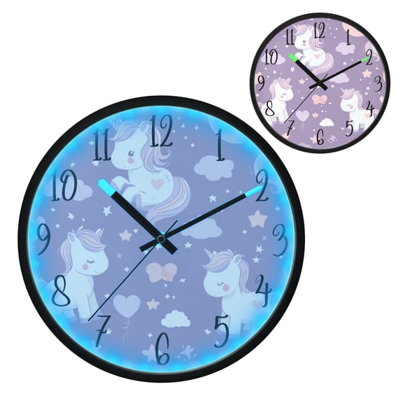 Voice Controlled Luminous Clock LED Night Light 12 Inch Silent Wall Clock Suitable for Bedroom and Living Room Home Decoration Magical Unicorn and Moon