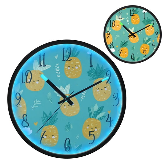 Voice Controlled Luminous Clock LED Night Light 12 Inch Silent Wall Clock Suitable for Bedroom and Living Room Home Decoration Pineapple Pattern Cartoon