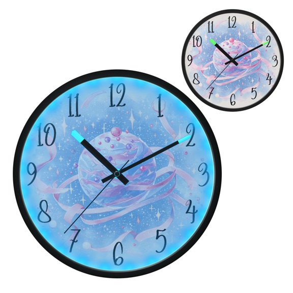 Voice Controlled Luminous Clock LED Night Light 12 Inch Silent Wall Clock Suitable for Bedroom and Living Room Home Decoration Playful Cartoon Style Planet